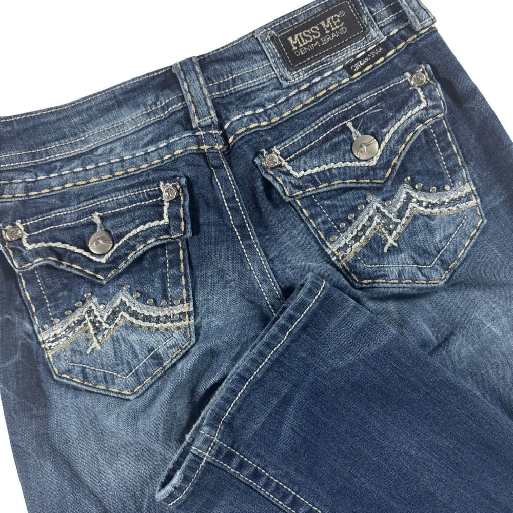 Miss Me Bootcut Jeans Women 28 Embellished Rhinestone Pockets 32 inseam JE1048BL